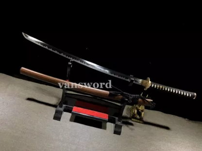 Katana Sword T10 Steel Clay Tempered Rose wood Saya Real Japanese Battle Ready