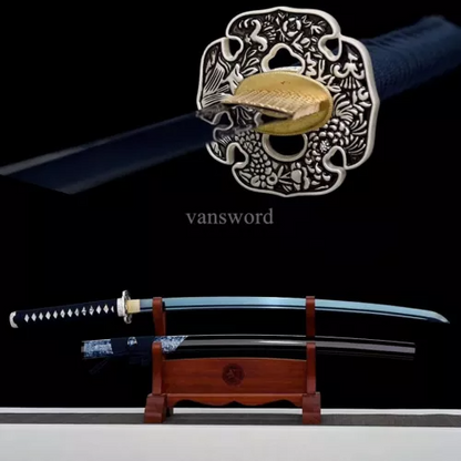 1095 High Carbon Steel Hand Forged Real Japanese Katana Samurai With Blue Blade.