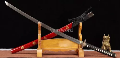 Damascus Steel Handmade Real Japanese Samurai Katana Sword With Red Scabbard NEW