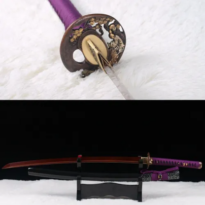 Japanese Samurai Katana 1095 High Carbon Steel Red Blade Sword Sharp Battle