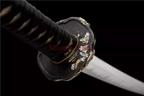 Japanese Katana Samurai Sword Folded Steel Clay Tempered Battle Ready Black Saya