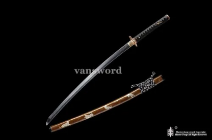 Black Folded Steel Blade Damascus Japanese Samurai Katana Sword Full Tang Sharp