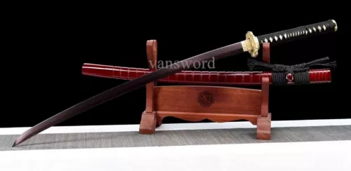 Damascus Steel Japanese Samurai Katana Sword With Blue Blade Copper Tsuba NEW.