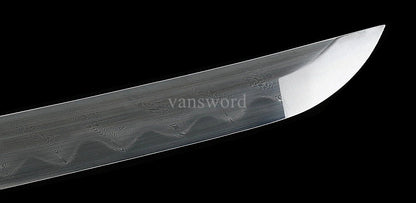 Japanese Samurai Sword Wakizashi Hand Forged Folded Steel Hamon Full Tang Sharp.