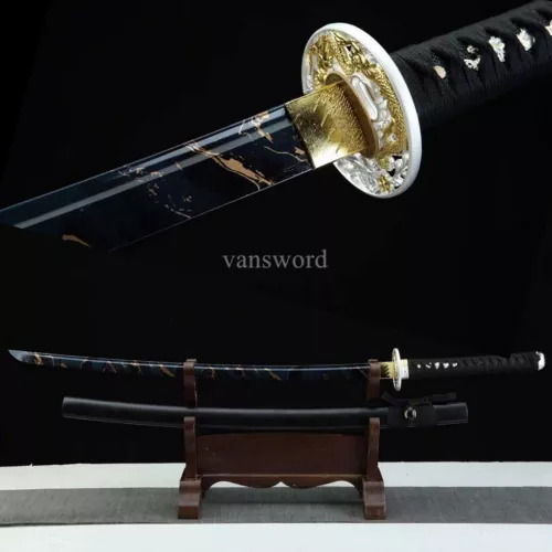 Handmade 1095 High Carbon Steel Real Japanese Katana Samurai With Black Sheath.