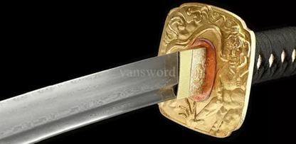 Japanese Katana Hand Forged Damascus Steel Samurai Real Sword With Copper Tsuba.