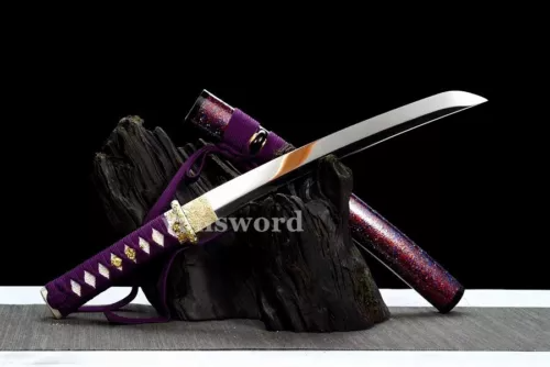 1095 High Carbon Steel Japanese Tanto Mini Samurai Sword Mirror Blade Purple