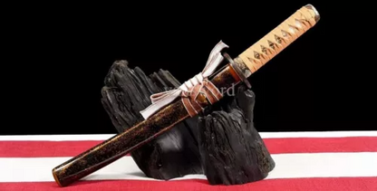 Handmade Japanese Tanto Sword T10 Steel Clay Tempered OX Horn With Copper Tsuba.