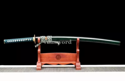 Clay Tempered T10 Steel Hardened Japanese Katana Smaurai Sword Green Saya.