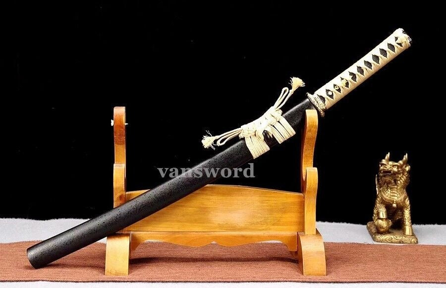 Handmade T10 Steel Clay Tempered Steelfull Tang Japanese Wakizashi Sword Sharp.