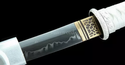 Tanto Japanese Samurai Sword T10 Carbon Steel Real Hamon With White Scabbard.