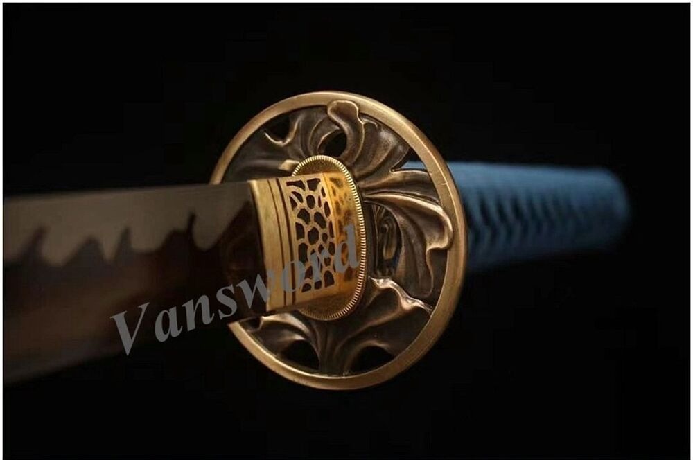 Handmade Katana Red Damascus Folded Steel Abrasive Hamon Japanese Sword Sharp