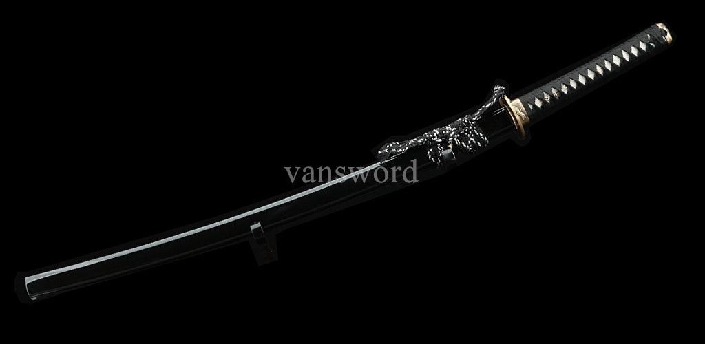 Folded Steel Handmade Real Japanese Samurai Katana Sword With Black Scabbard.