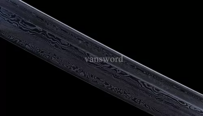 Handmade Damascus Steel Japanese Samurai Katana Sword Full Tang With Black Saya.