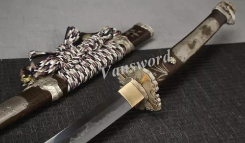 Japanese Tachi Sword L6 Steel Clay Tempered Choji Hamon Copper Handle Sharp.