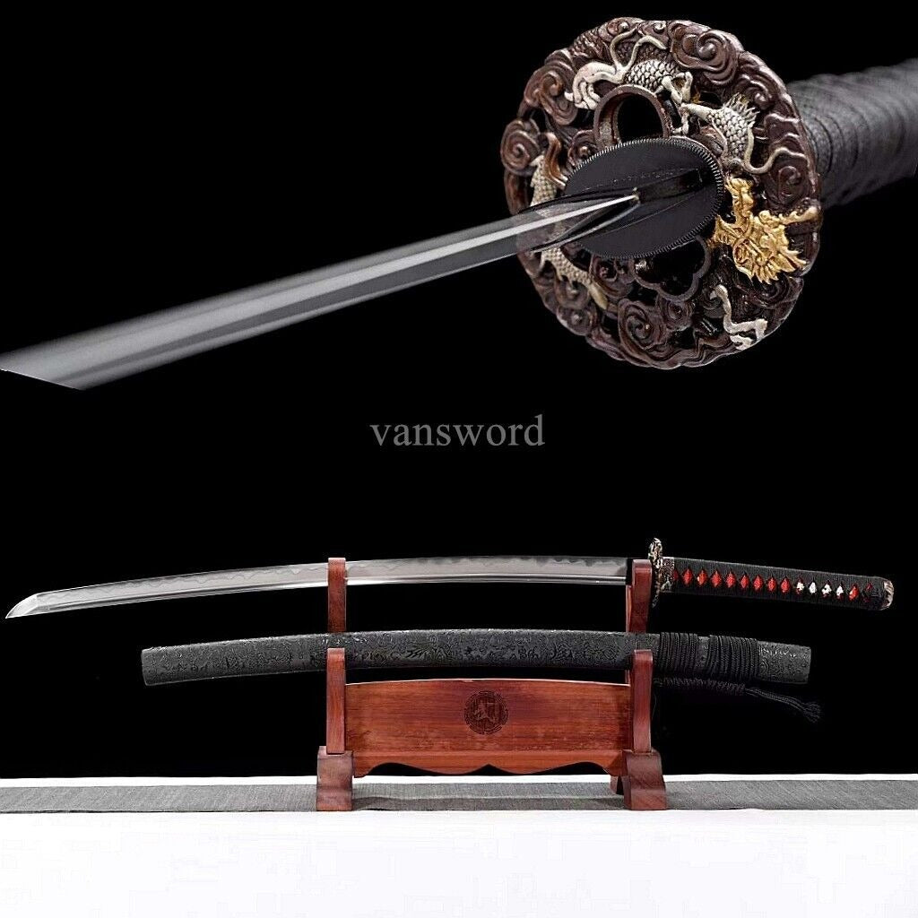 Honsanmai Damascus Steel Japanese Real Katana Samurai Sword With Copper Tsuba.