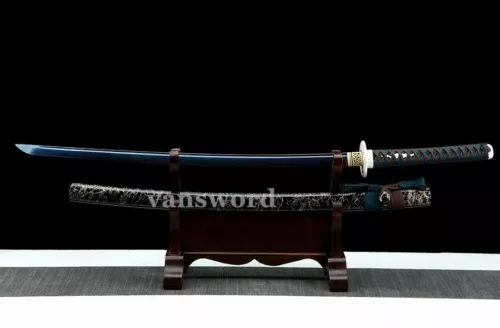 T10 Steel Clay Tempered Katana Japanese Full TangSamurai Sword Sharp Blue Blade