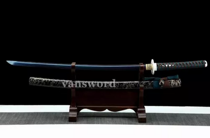 T10 Steel Clay Tempered Katana Japanese Full TangSamurai Sword Sharp Blue Blade