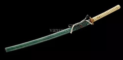 Japanese Katana 1095 High Carbon Steel Samurai Sword Green Pearl Rayskin Scabbar