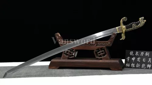 Handmade Damascus Steel Real Katana Sword Ox-horn+Copper Saya Samurai Sharp