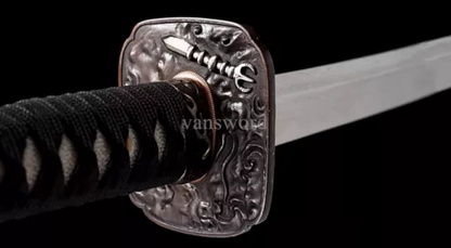 Damascus Folded Steel Japanese Katana Samurai Sword With Red Saya Hand Forged.