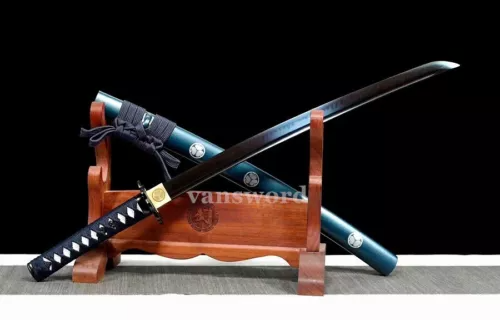 T10 steel Clay tempered Wakizashi japanese Samurai sword full tang Sharp