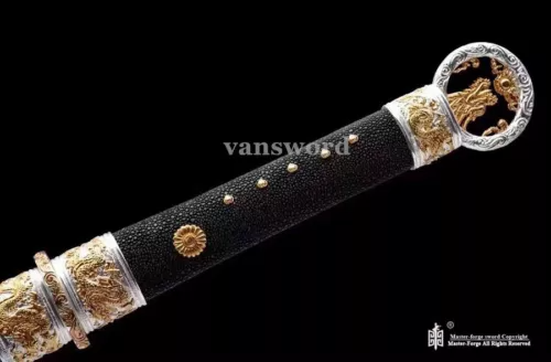 Top Damascus Steel Chinese Jian Sword Hand Engraved Fittings Battle Ready