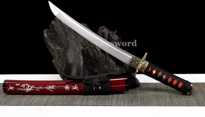 Hand Forged Folded Steel Full Tang Hamon Japanese Samurai Sword Mini Tanto