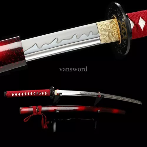 Handmade 1095 High Carbon Steel Blade Japanese Katana Samurai With Red Scabbard.