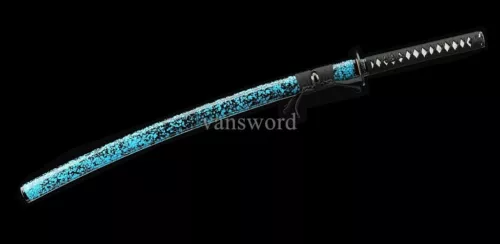 Japanese Katana Hand Forged T10 Clay Tempered Samurai Sword With Blue Blade.