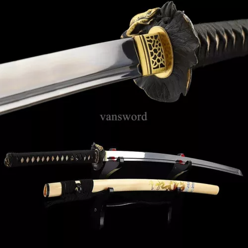 Handmade1095 High Carbon Steel Japanese Katana Samurai Sword With Beige Scabbard