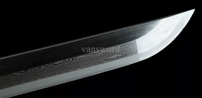 Handmade Folded Steel Real Japanese Samurai Katana Sword With Black Scabbard.