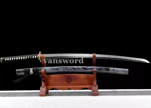 Katana Samurai Sword T10 Carbon Steel Clay Tempered Real Hamon Sharp Japanese