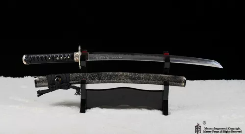 Folded Steel Clay Temper Japanese Wakizashi Samurai Abrasive Sword Rayskin Saya