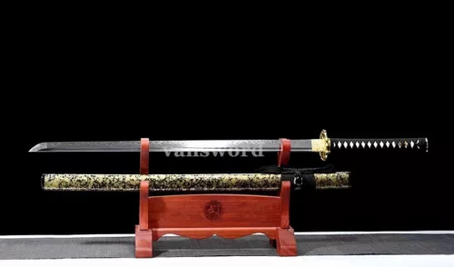 Japanese Ninja T10 Steel Clay Tempered Steel Full Tang Samurai Sword Real Sharp.