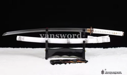 High Quality Damascus Steel Japanese Katana Samurai Real Sword Hand Forge White