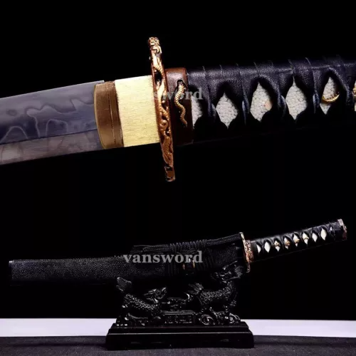 Wakizashi Japanese Samurai Sword T10 Carbon Steel Clay Tempered Real Hamon Sharp