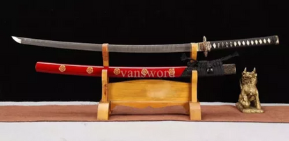 Handmade Damascus Steel Real Japanese Samurai Katana Sword With Red Scabbard NEW