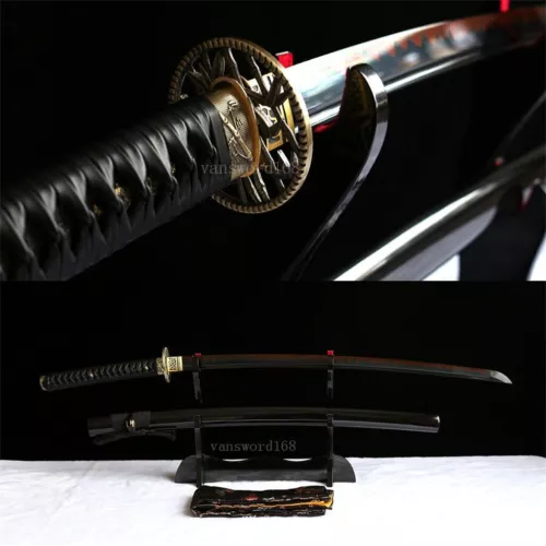 HanHand Forged T10 Steel Clay Tempered Japanese Katana Samurai Real Hamon Sword