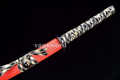 Handmade 9260 Spring Steel Japanese Katana Samurai Sword Real Weapons Red Saya