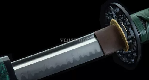 Handmade Japanese Katana T10 Steel Clay Tempered Samurai Sword With Green Saya.