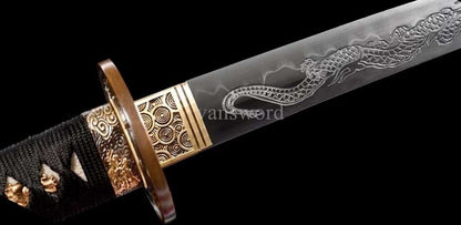 Japanese Tanto T10 Steel Clay Tempered Sword OX Horn With Hand-painted Scabbard.