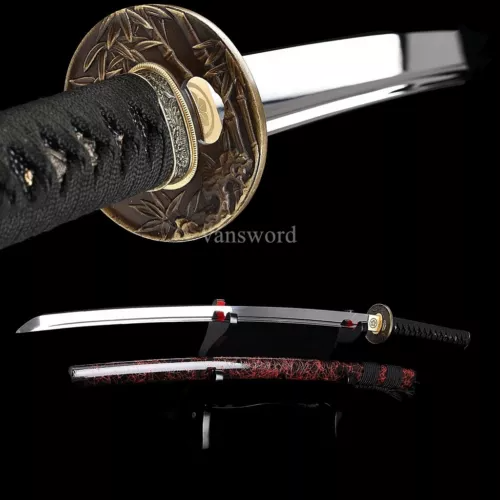 1095 High Carbon Steel Blade RealJapanese Katana Samurai With Red-black Scabbard