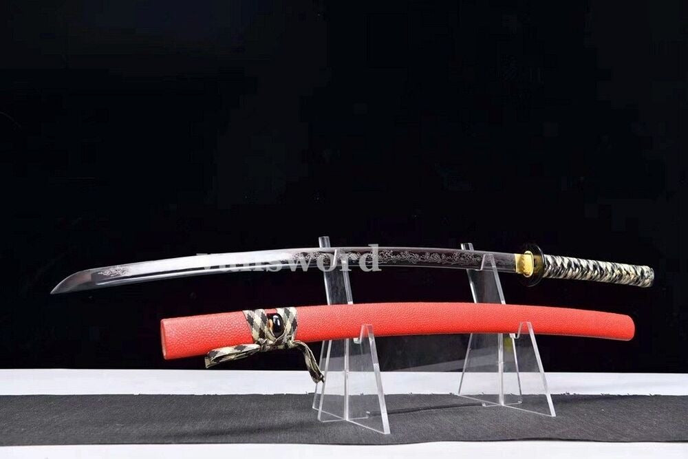 Handmade 9260 Spring Steel Japanese Katana Samurai Sword Real Weapons Red Saya