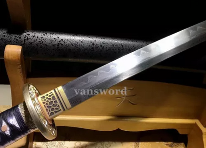 Folded Steel Clay Tempered Katana Japanese Samurai Sword Clay Tempered Sharp.