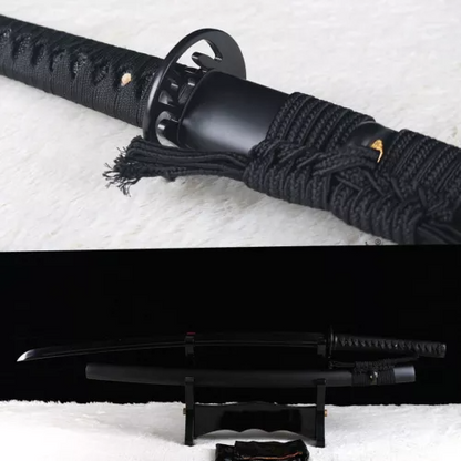 Black Folded Steel Blade Japanese Samurai katana Sword Full Tang Damascus Sharp