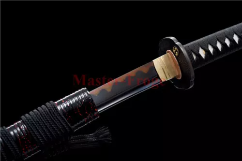 Japanese Samurai Katana Sword Black Folded Steel Clay tempered blade for Battle