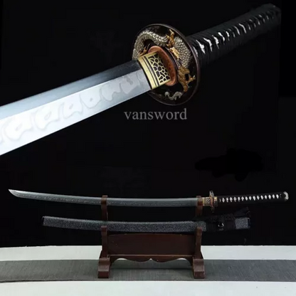 T10 Steel Rael Hamon Japanese Katana Samurai Sword Handmade With Dragon Tsuba.