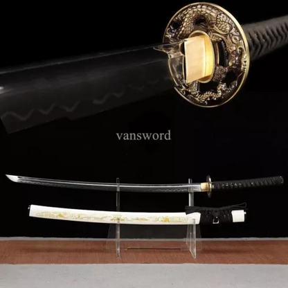 Japanese Katana T10 Steel Clay Tempered Samurai Sword Sharp With White Saya NEW.