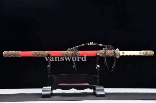 Hand Forge Damascus Folded Steel Chinese Han Jian Real Sword Sharp Full Tang